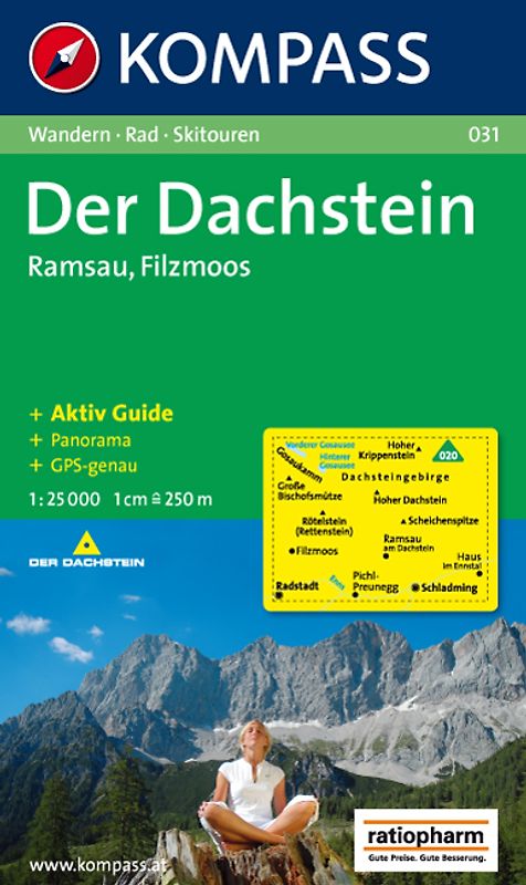 Der Dachstein - Ramsau - Filzmoos. Wanderkarte mit Tourenführer, Panorama, Radrouten und Skitouren. GPS-geeignet. 1:25000