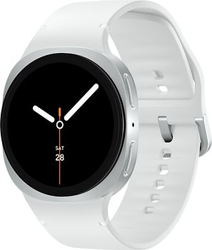 Samsung Galaxy Watch8 44 mm Boîtier aluminium argent sur Sport en silicone M/L blanc [Wi-Fi]