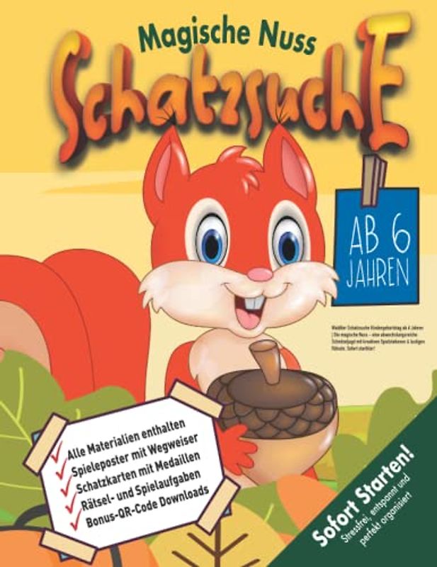 Waldtier Schatzsuche Kindergeburtstag ab 6 Jahren: Die magische Nuss - eine abwechslungsreiche Schnitzeljagd mit kreativen Spielstationen & lustigen Rätseln. Sofort startklar! (Bravo Schatzsuche)