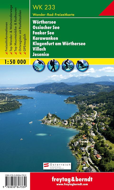 WK 233 Wörthersee - Ossiacher See - Faaker See - Karawanken - Klagenfurt am Wörthersee - Villach - Jesenice, Wanderkarte 1:50.000