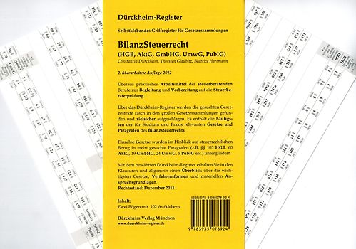 BilanzSteuerrecht (AktG, GmbHG, UmwG, PulG, HGB), Griffregister Nr. 924 (2015): 102 bedruckte Griffregister