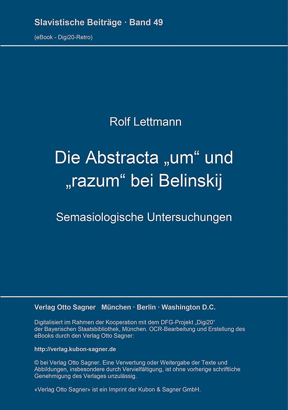 Die Abstracta "um" und "razum" bei Belinskij