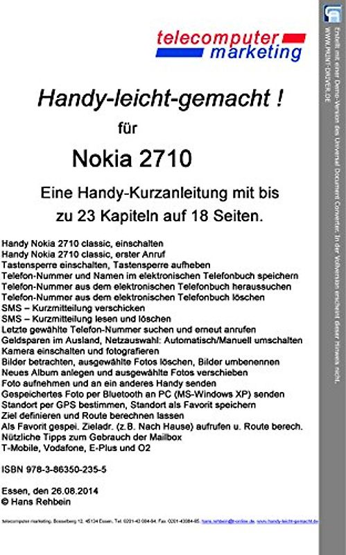 Nokia 2710-leicht-gemacht. Handy-leicht-gemacht für Nokia 2710