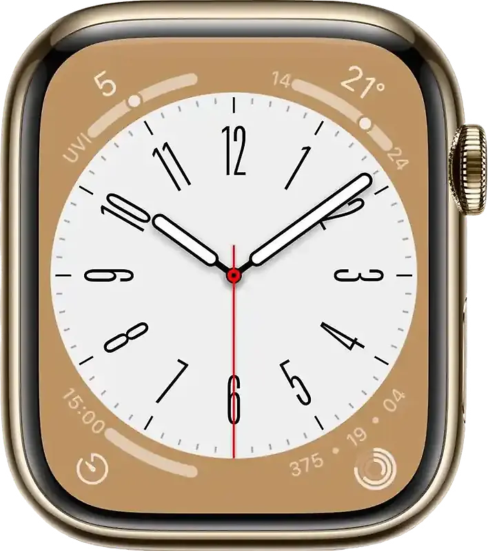 Apple Watch Series 8 45 mm Boîtier acier inoxydable or [Wi-Fi + Cellulaire]