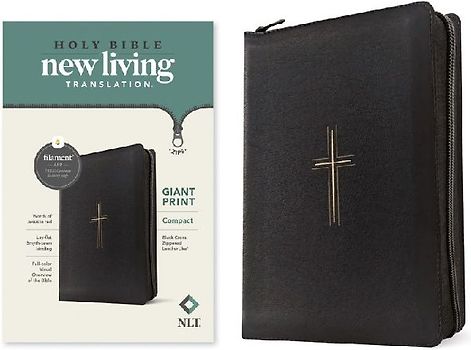 NLT Compact Giant Print Zipper Bible, Filament Enabled (Leatherlike, Black Cross, Red Letter)
