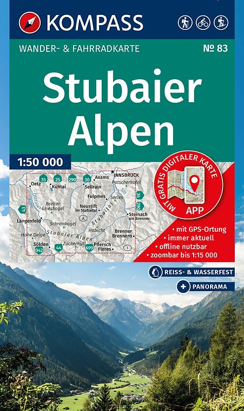 KOMPASS Wanderkarte 83 Stubaier Alpen 1:50.000