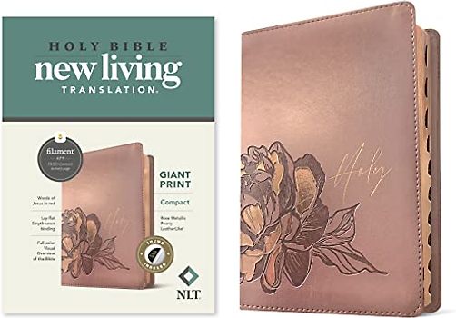 NLT Compact Giant Print Bible, Filament Enabled (Leatherlike, Rose Metallic Peony, Indexed, Red Letter)