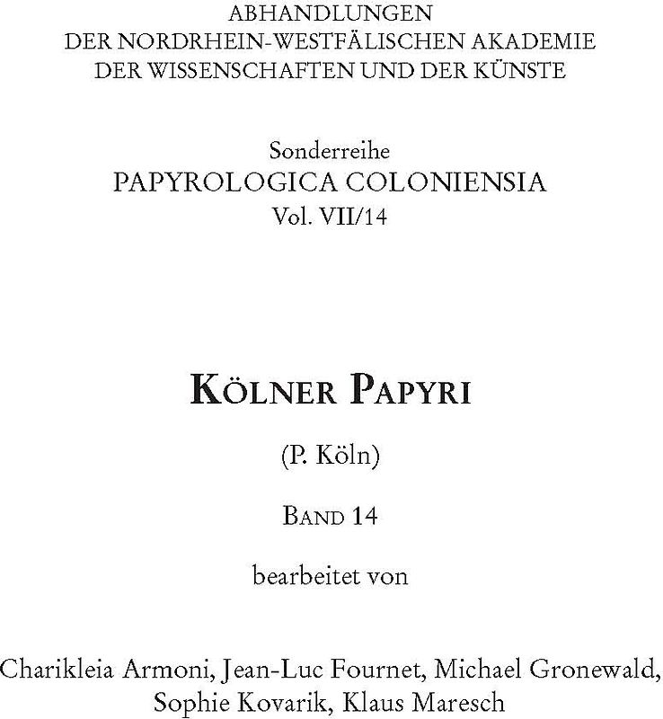 Kölner Papyri (P. Köln) Band 14