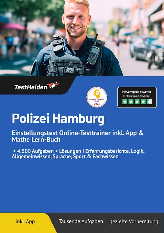 Polizei Hamburg: Einstellungstest Online-Testtrainer inkl. App & Mathe Lern-Buch | + 4.500 Aufgaben + Lösungen I Erfahrungsberichte, Logik, Allgemeinwissen, Sprache, Sport & Fachwissen