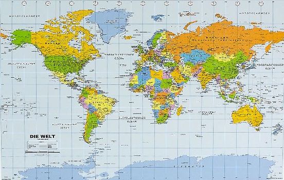 Politische Weltkarte in deutsch als Poster, ca. 90x61cm