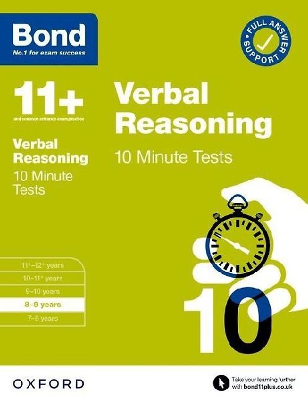 Bond 11+: Verbal Reasoning 10 Minute Tests with Answer Support 8-9 years (for GL Assessment & other 11 plus exams)