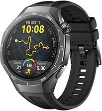 Huawei Watch GT 5 Pro 46 mm Boîtier acier inoxydable noir avec bracelet fluorélastomère noir