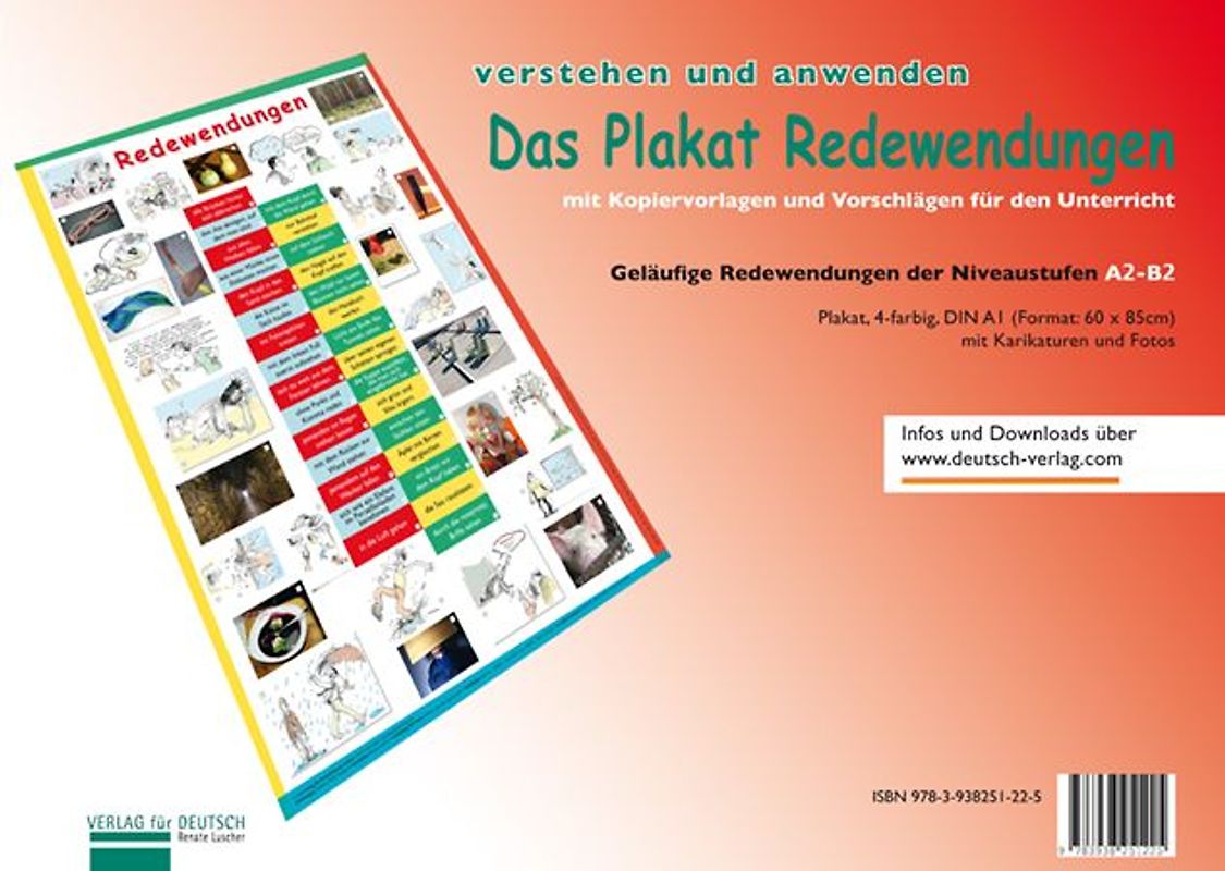 Plakat Redewendungen. Geläufige Redewendungen der Niveaustufen A2-B2. Übungsheft und Plakat