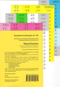 SteuerGesetze Griffregister Nr. 531 (2015): 256 selbstklebende und farbig bedruckte Griffregister für die Steuergesetze