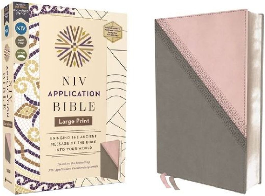 NIV Application Bible, Large Print, Leathersoft, Pink/Gray, Red Letter, Comfort Print
