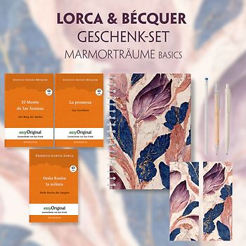 Lorca & Bécquer Geschenkset - 3 Bücher (mit Audio-Online) + Marmorträume Schreibset Basics