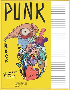 Songwriting Notebook: Music Paper With Staff Lines for Songwriting and Composing, 6 Large Staves Manuscript Paper | Punk Rock Bird Cover