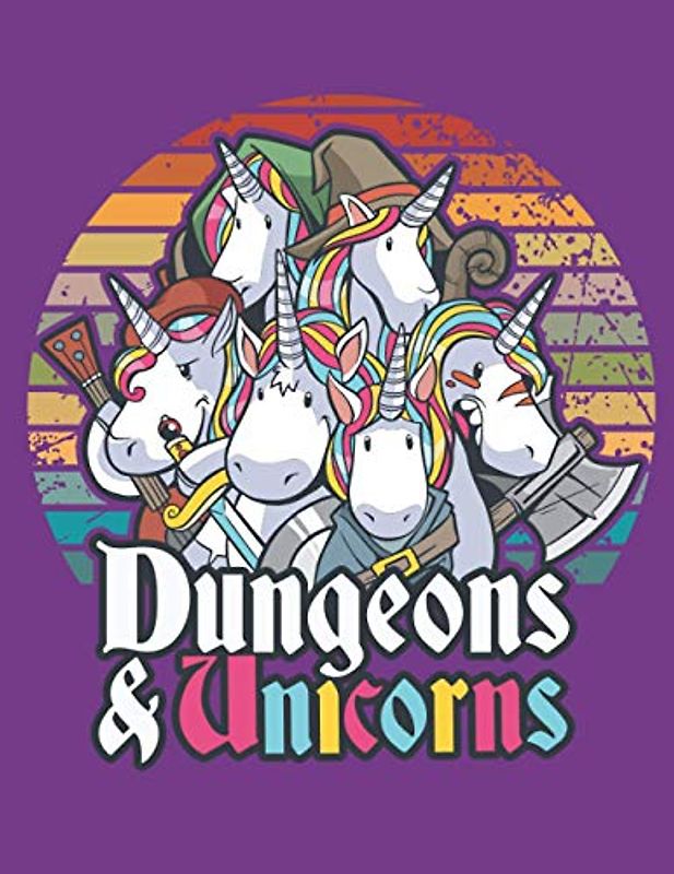 Dungeons and Unicorns Retro vintage Tabletop Gaming Geek RPG: Cartoon Notebook with Lined paper ( 8.5 x 11) inches , 100 Pages, black paper. Daily ... Notebook, Journal, Log or Composition Book.