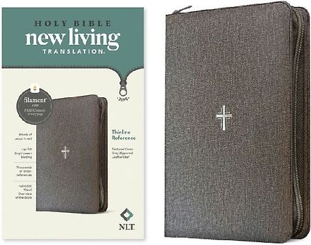 NLT Thinline Reference Zipper Bible, Filament Enabled (Leatherlike, Textured Cross Gray, Red Letter)
