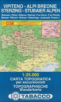Sterzing, Stubaier Alpen. Wanderkarte Tabacco 038. 1:25000