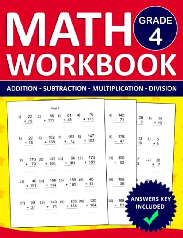 Math Workbook For Grade 4 Addition,Subtraction,Multiplication,Division With Answers Key: Math Workbook With 1000 Exercises for 4th Grade | Math ... Grade 4 | Math Exercises book for 4th Grade
