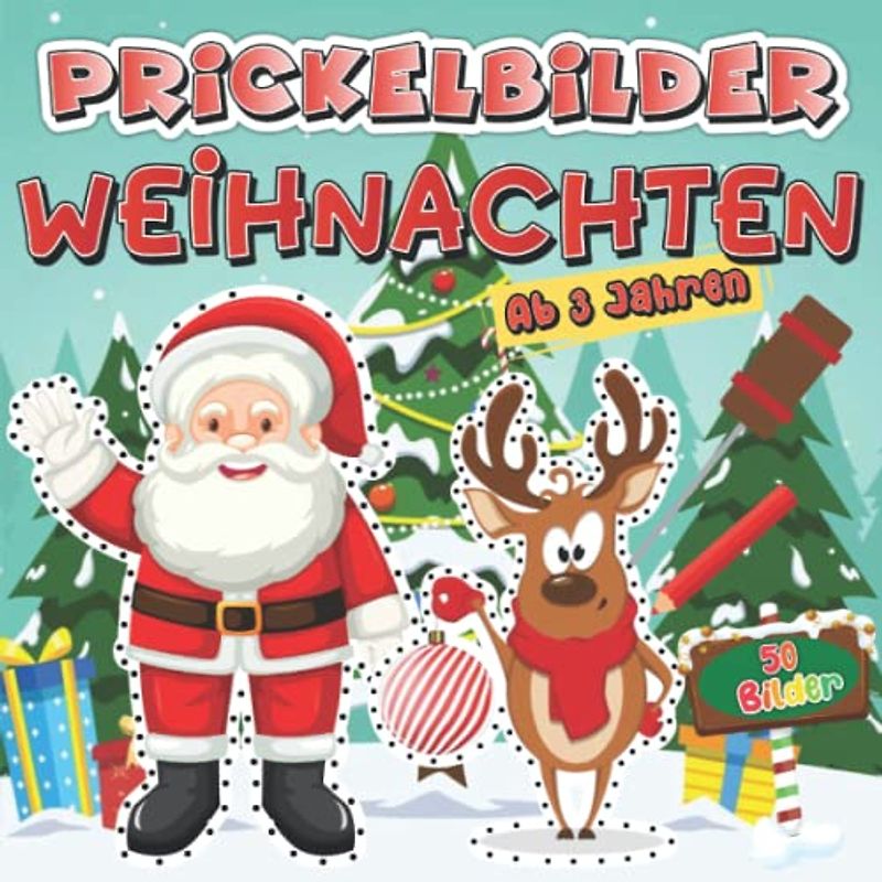 Prickelbilder Weihnachten für Kinder ab 3: Bastelbuch Malen, Prickeln, Ausschneiden und Basteln | Prickelblock für Jungen und Mädchen | Winter Bastelbuch
