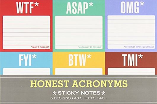 Knock Knock.Sticky Note Packet - Honest Acronyms. 6 Pads - Knock Knock