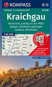 KOMPASS Wanderkarte 768 Kraichgau, Karlsruhe, Landau i. d. Pfalz, Speyer, Sinsheim, Eppingen, Bretten, Pforzheim 1:50.000