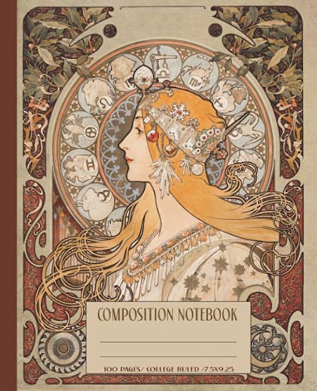 Composition Notebook: Art Nouveau alphonse woman painting. Stylish aesthetic vintage effect notebook. Art lover school gift