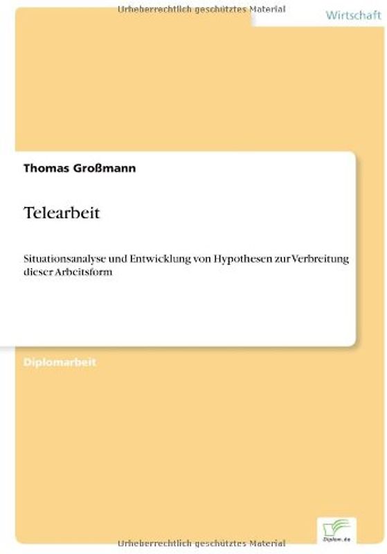 Telearbeit: Situationsanalyse und Entwicklung von Hypothesen zur Verbreitung dieser Arbeitsform - Großmann, Thomas