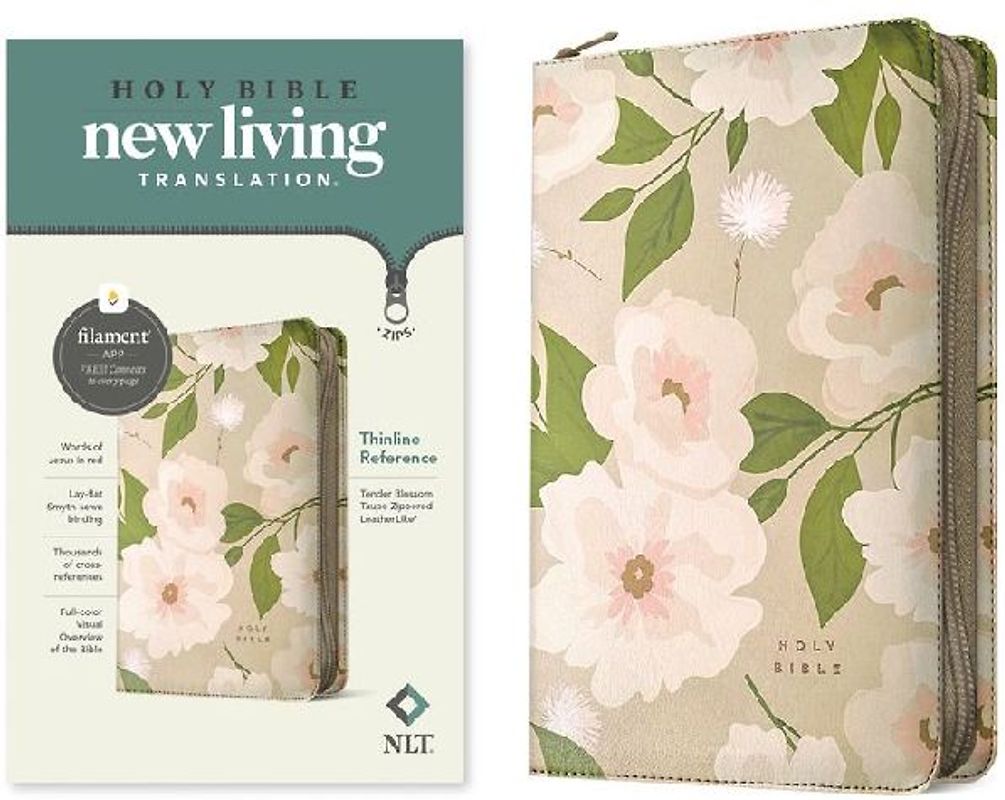 NLT Thinline Reference Zipper Bible, Filament Enabled (Leatherlike, Tender Blossom Taupe, Red Letter)