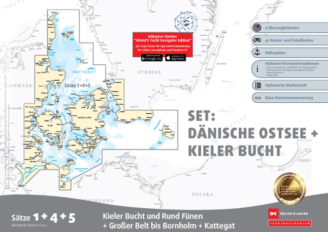 Sportbootkarten Satz 1, 4 und 5 Set: Dänische Ostsee und Kieler Bucht (Ausgabe 2025)