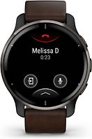 Garmin Venu 2 Plus 43 mm noir avec bracelet en cuir brun [Wi-Fi]