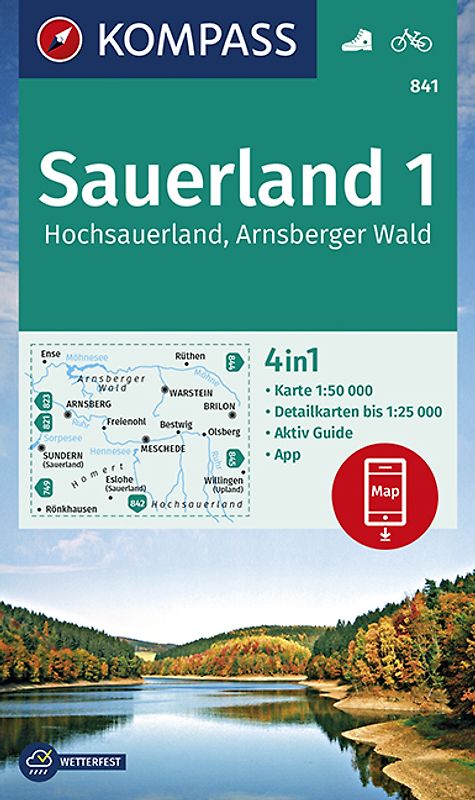 KOMPASS Wanderkarte Sauerland 1, Hochsauerland, Arnsberger Wald