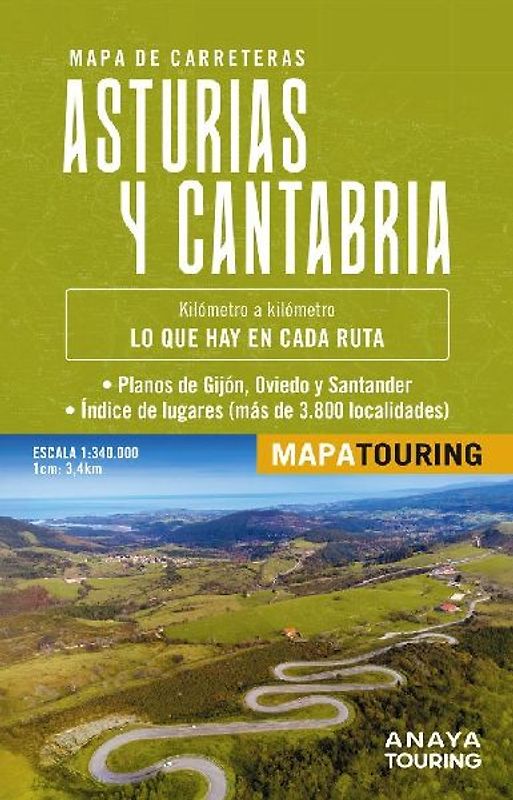 Mapa de carreteras Asturias y Cantabria (desplegable), escala 1:340.000