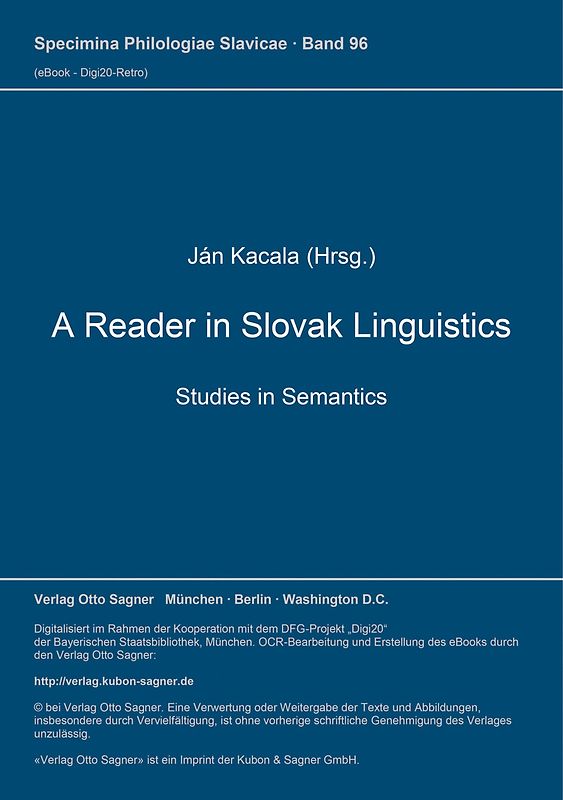 A Reader in Slovak Linguistics