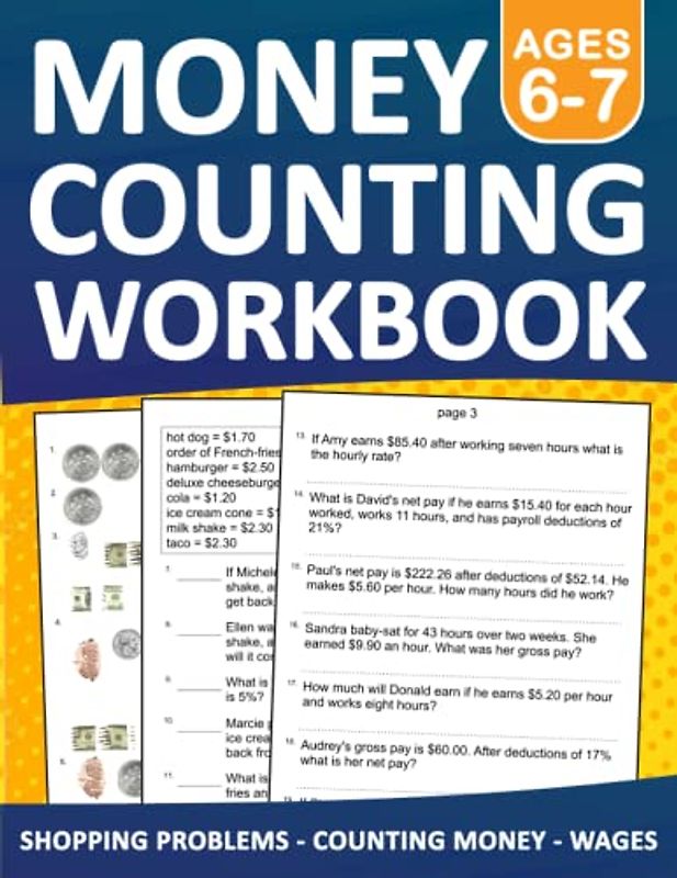Counting Money Workbook For Kids ages 6-7 Shopping problems,Counting money, and wages exercises With Answers: Counting Money Practice Book For 1st ... | Teaching Money Workbook For Kids Ages 6-7