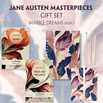 Jane Austen's Masterpieces (with audio-online) Readable Classics Geschenkset + Marmorträume Schreibset Basics