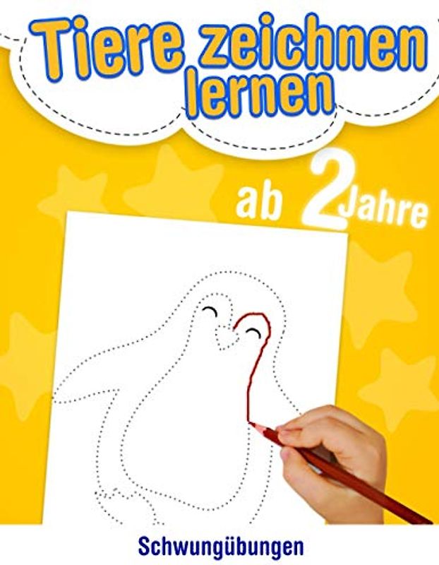 Schwungübungen - Tiere zeichnen lernen ab 2 Jahre: 30 große Tierzeichnungen zum Nachzeichnen und Ausmalen. Kleinkinder Aktivitätenheft ab 2 Jahren für Feinmotorik & Augen-Hand-Koordination.
