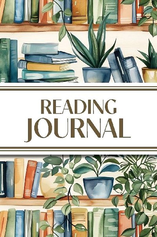 Reading Journal (Watercolor Bookshelves with Potted Plants)