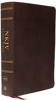 NKJV Study Bible, Premium Calfskin Leather, Brown, Full-Color, Red Letter Edition, Indexed, Comfort Print