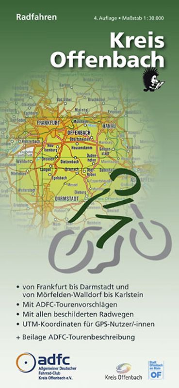 Radwanderkarte - Radfahren - Kreis Offenbach 4. Auflage - Maßstab 1:30.000