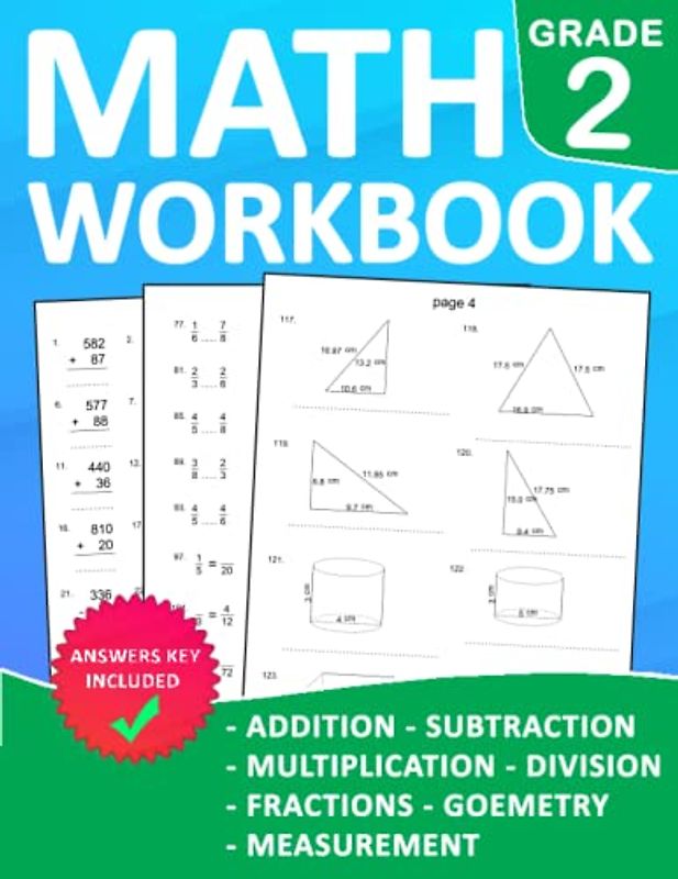 Math Workbook Grade 2 Addition, Subtraction, Multiplication, Division, Fractions, Geometry, Measurement With Answers: Practice 100 days Addition, ... For Kids Ages 7-8 With More 1500 Exercises