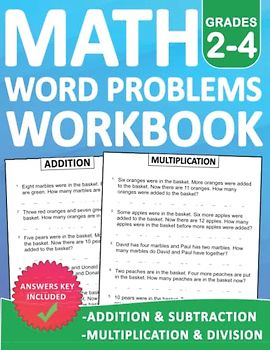 Math Word Problems Workbook For Grades 2-4 Addition,Subtraction,Multiplication and Division With Answers: Math Word Problems With More Than 1000 ... grade | Math Word Problems For kids ages 7-10