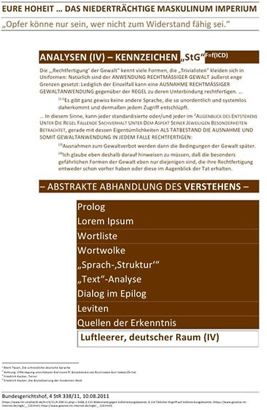 ANALYSEN / EURE HOHEIT … DAS NIEDERTRÄCHTIGE MASKULINUM IMPERIUM – ANALYSEN (IV) – KENNZEICHEN „StG“