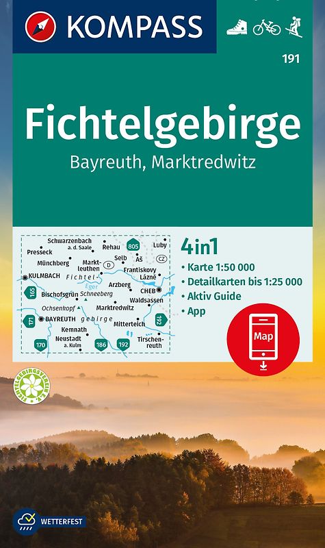 KOMPASS Wanderkarte 191 Fichtelgebirge, Bayreuth, Marktredwitz 1:50.000