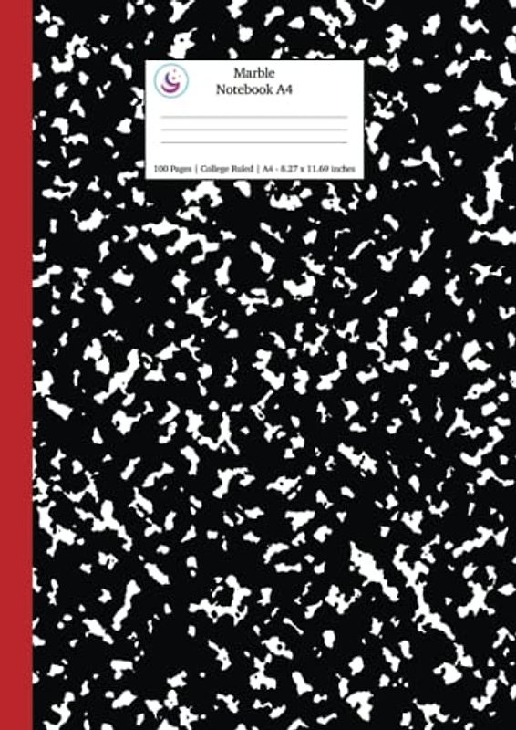 Marble Notebook A4: Black and Red Spine College Ruled Journal (School Exercise Books A4)