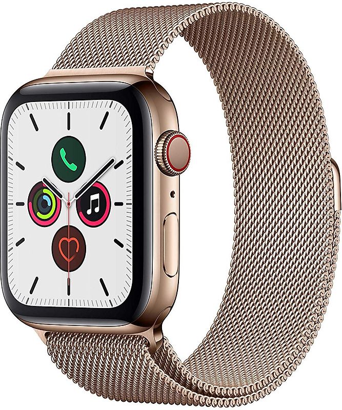 Apple Watch Series 5 44 mm Cassa in acciaio inossidabile oro con Loop in maglia milanese oro [Wi-Fi + Cellular]