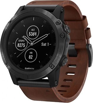 Garmin Fenix 5X Plus 51 mm grise au bracelet en cuire marron [Wifi, Saphir Edition]