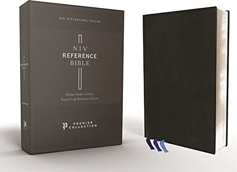 NIV, Reference Bible, Deluxe Single-Column, Premium Goatskin Leather, Black, Premier Collection, Black Letter, Art Gilded Edges, Comfort Print